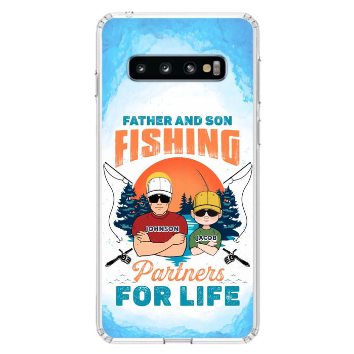 Custom Personalized Father And Son Fishing Phone Case For iPhone And Samsung - Dad With Upto 3 Children - Gift Idea For Father/ Son/ Daughter/ Father's Day/ Fishing Lover - Father And Son Fishing Partners For Life