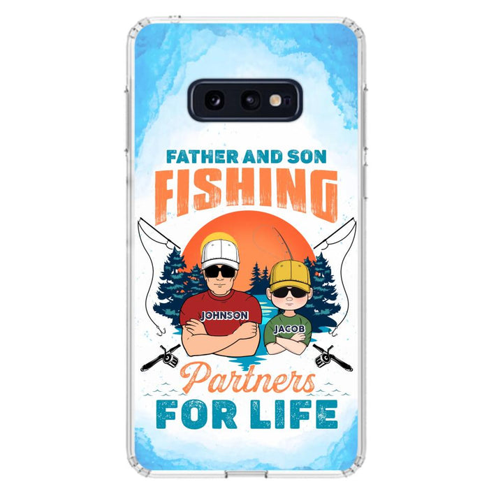Custom Personalized Father And Son Fishing Phone Case For iPhone And Samsung - Dad With Upto 3 Children - Gift Idea For Father/ Son/ Daughter/ Father's Day/ Fishing Lover - Father And Son Fishing Partners For Life