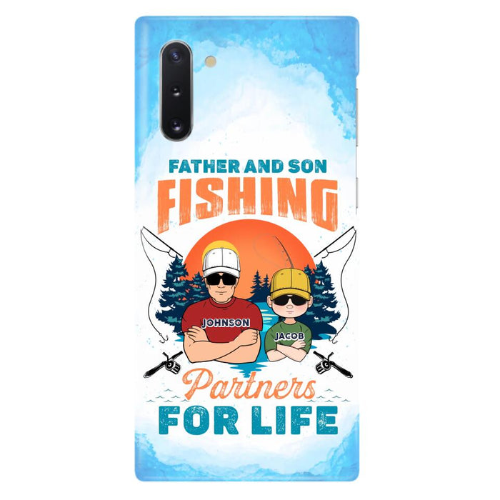 Custom Personalized Father And Son Fishing Phone Case For iPhone And Samsung - Dad With Upto 3 Children - Gift Idea For Father/ Son/ Daughter/ Father's Day/ Fishing Lover - Father And Son Fishing Partners For Life