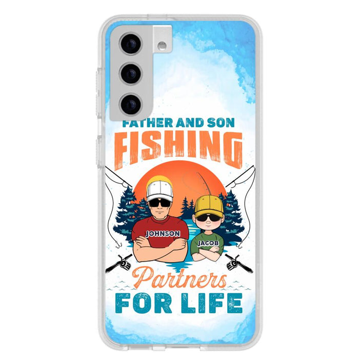 Custom Personalized Father And Son Fishing Phone Case For iPhone And Samsung - Dad With Upto 3 Children - Gift Idea For Father/ Son/ Daughter/ Father's Day/ Fishing Lover - Father And Son Fishing Partners For Life