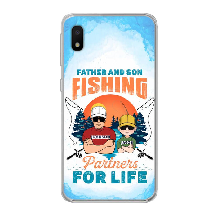 Custom Personalized Father And Son Fishing Phone Case For iPhone And Samsung - Dad With Upto 3 Children - Gift Idea For Father/ Son/ Daughter/ Father's Day/ Fishing Lover - Father And Son Fishing Partners For Life