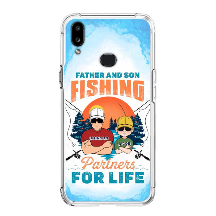 Custom Personalized Father And Son Fishing Phone Case For iPhone And Samsung - Dad With Upto 3 Children - Gift Idea For Father/ Son/ Daughter/ Father's Day/ Fishing Lover - Father And Son Fishing Partners For Life