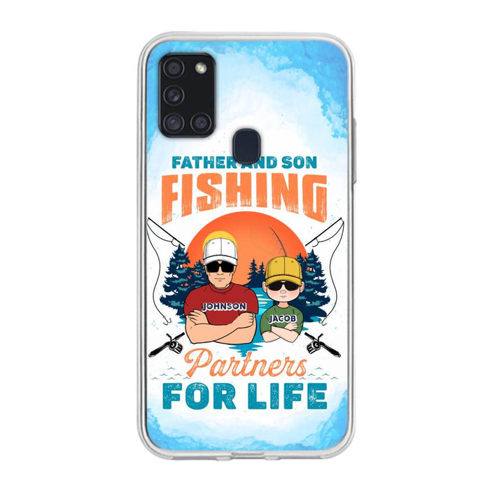 Custom Personalized Father And Son Fishing Phone Case For iPhone And Samsung - Dad With Upto 3 Children - Gift Idea For Father/ Son/ Daughter/ Father's Day/ Fishing Lover - Father And Son Fishing Partners For Life