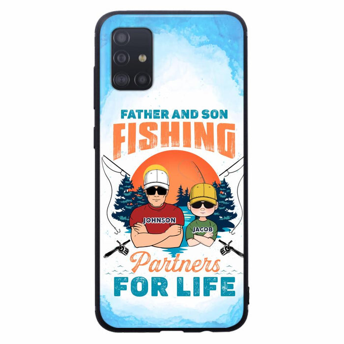 Custom Personalized Father And Son Fishing Phone Case For iPhone And Samsung - Dad With Upto 3 Children - Gift Idea For Father/ Son/ Daughter/ Father's Day/ Fishing Lover - Father And Son Fishing Partners For Life