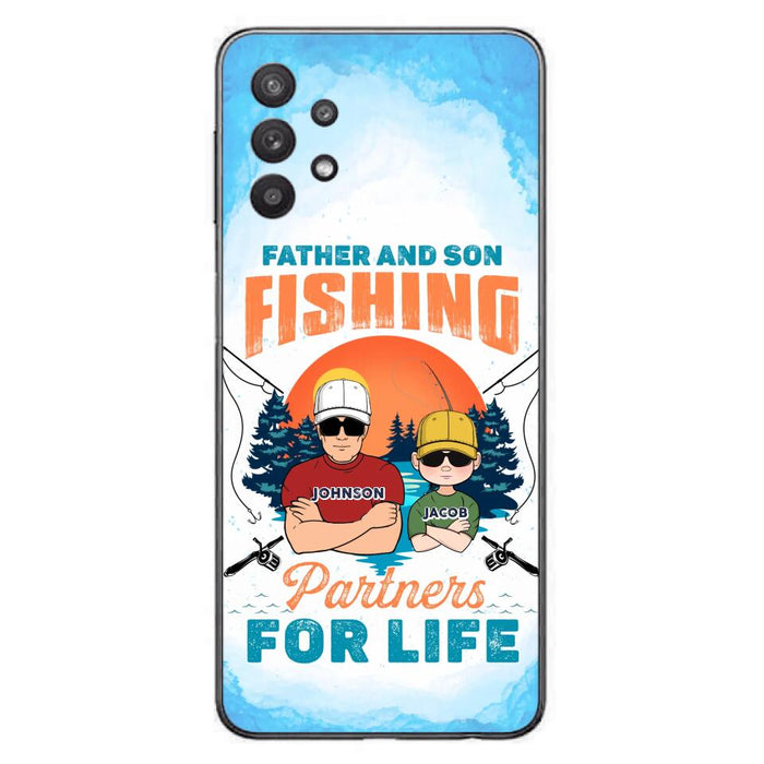 Custom Personalized Father And Son Fishing Phone Case For iPhone And Samsung - Dad With Upto 3 Children - Gift Idea For Father/ Son/ Daughter/ Father's Day/ Fishing Lover - Father And Son Fishing Partners For Life