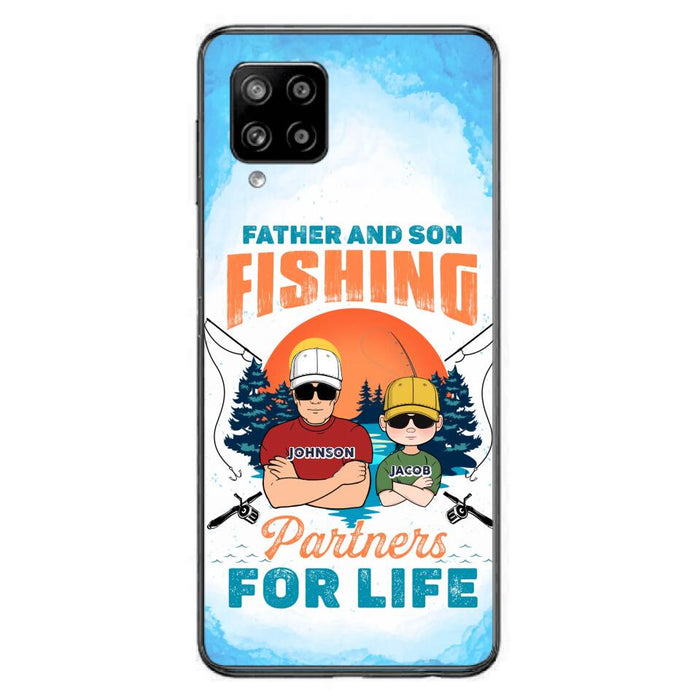 Custom Personalized Father And Son Fishing Phone Case For iPhone And Samsung - Dad With Upto 3 Children - Gift Idea For Father/ Son/ Daughter/ Father's Day/ Fishing Lover - Father And Son Fishing Partners For Life