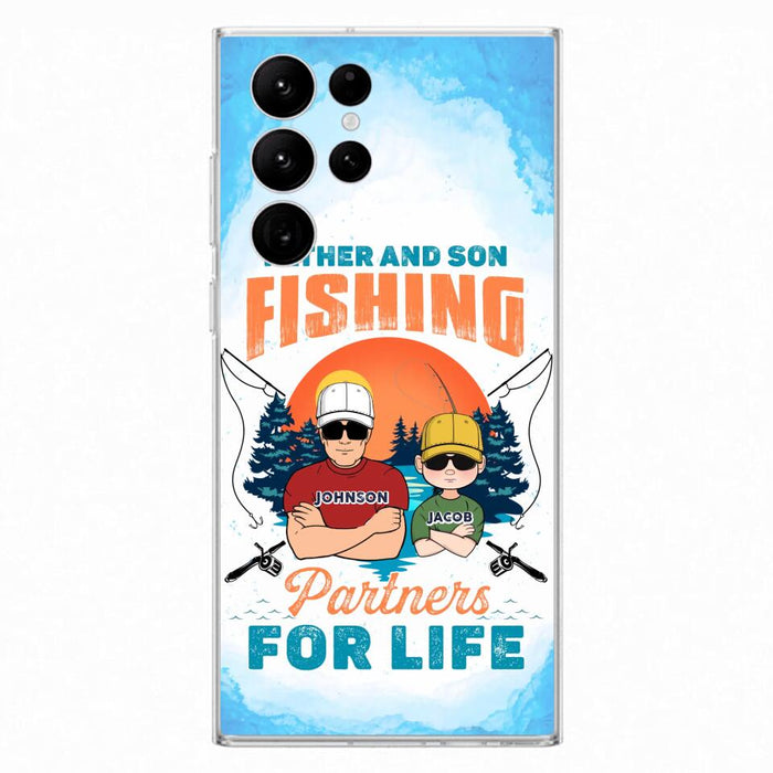 Custom Personalized Father And Son Fishing Phone Case For iPhone And Samsung - Dad With Upto 3 Children - Gift Idea For Father/ Son/ Daughter/ Father's Day/ Fishing Lover - Father And Son Fishing Partners For Life