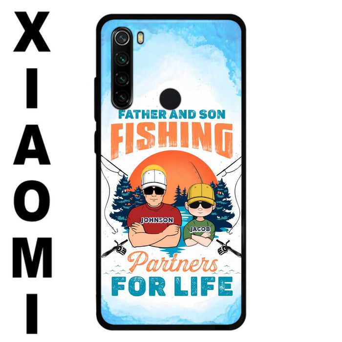 Custom Personalized Father And Son Fishing Phone Case For Xiaomi/ Oppo/ Huawei - Dad With Upto 3 Children - Gift Idea For Father/ Son/ Daughter/ Father's Day/ Fishing Lover - Father And Son Fishing Partners For Life