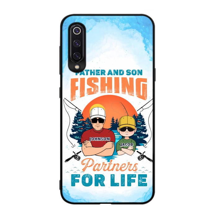 Custom Personalized Father And Son Fishing Phone Case For Xiaomi/ Oppo/ Huawei - Dad With Upto 3 Children - Gift Idea For Father/ Son/ Daughter/ Father's Day/ Fishing Lover - Father And Son Fishing Partners For Life