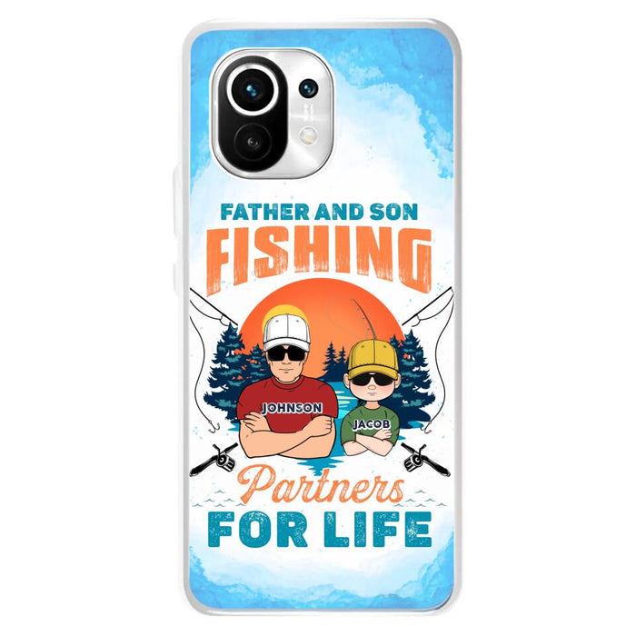 Custom Personalized Father And Son Fishing Phone Case For Xiaomi/ Oppo/ Huawei - Dad With Upto 3 Children - Gift Idea For Father/ Son/ Daughter/ Father's Day/ Fishing Lover - Father And Son Fishing Partners For Life