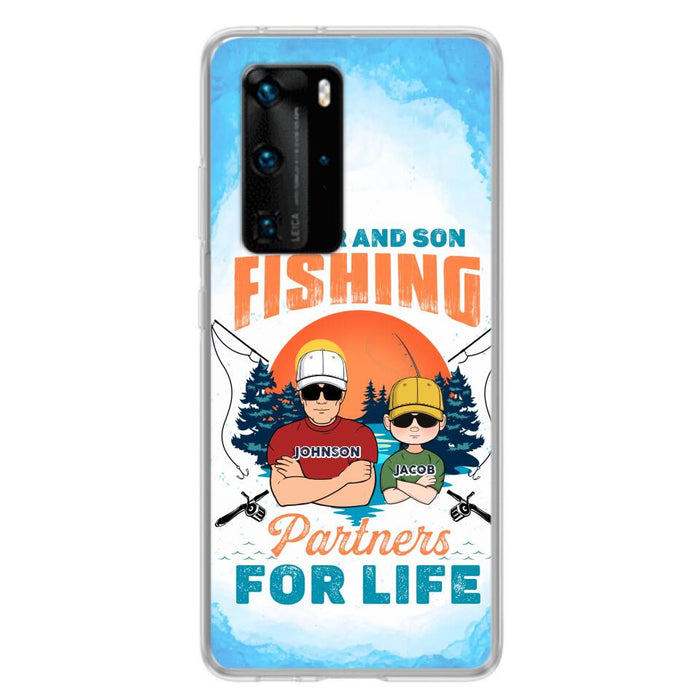 Custom Personalized Father And Son Fishing Phone Case For Xiaomi/ Oppo/ Huawei - Dad With Upto 3 Children - Gift Idea For Father/ Son/ Daughter/ Father's Day/ Fishing Lover - Father And Son Fishing Partners For Life