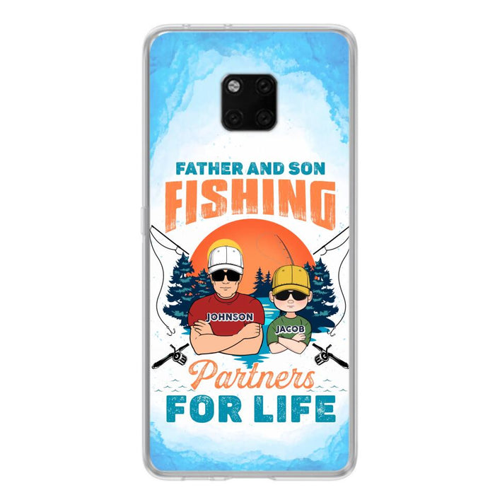 Custom Personalized Father And Son Fishing Phone Case For Xiaomi/ Oppo/ Huawei - Dad With Upto 3 Children - Gift Idea For Father/ Son/ Daughter/ Father's Day/ Fishing Lover - Father And Son Fishing Partners For Life