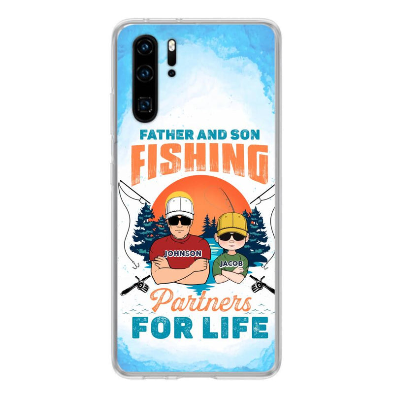 Personalized Father And Son Fishing Phone Case For Xiaomi/Oppo/Huawei - Dad With Up to 3 Children - Gift Idea For Father/Son/Daughter/Father's Day/Fishing Lover - Father And Son Fishing Partners For Life
