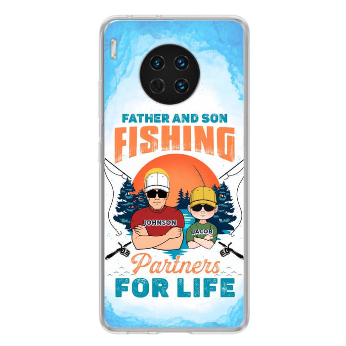 Custom Personalized Father And Son Fishing Phone Case For Xiaomi/ Oppo/ Huawei - Dad With Upto 3 Children - Gift Idea For Father/ Son/ Daughter/ Father's Day/ Fishing Lover - Father And Son Fishing Partners For Life