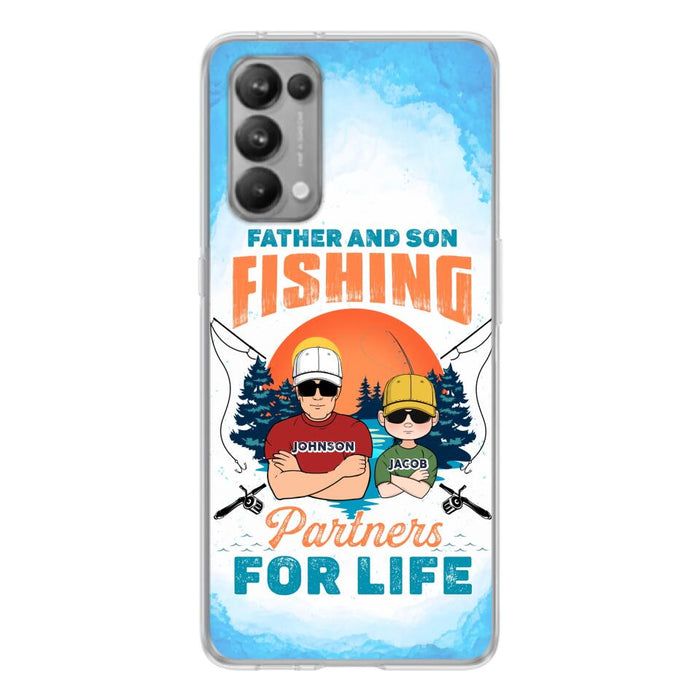 Custom Personalized Father And Son Fishing Phone Case For Xiaomi/ Oppo/ Huawei - Dad With Upto 3 Children - Gift Idea For Father/ Son/ Daughter/ Father's Day/ Fishing Lover - Father And Son Fishing Partners For Life