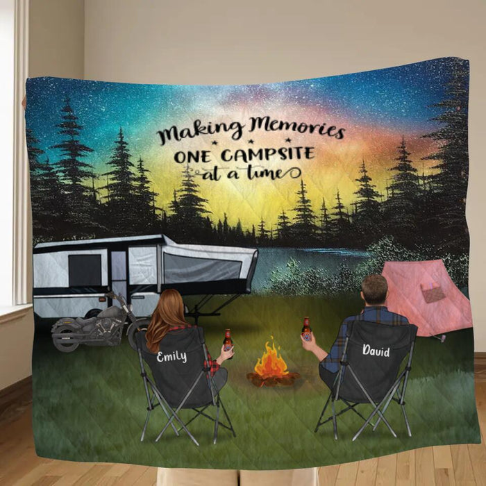 Custom Personalized Night Camping Single Fleece/Quilt Blanket - Gift for Camping Lovers - Family with kids and pets - Making memories one campsite at a time