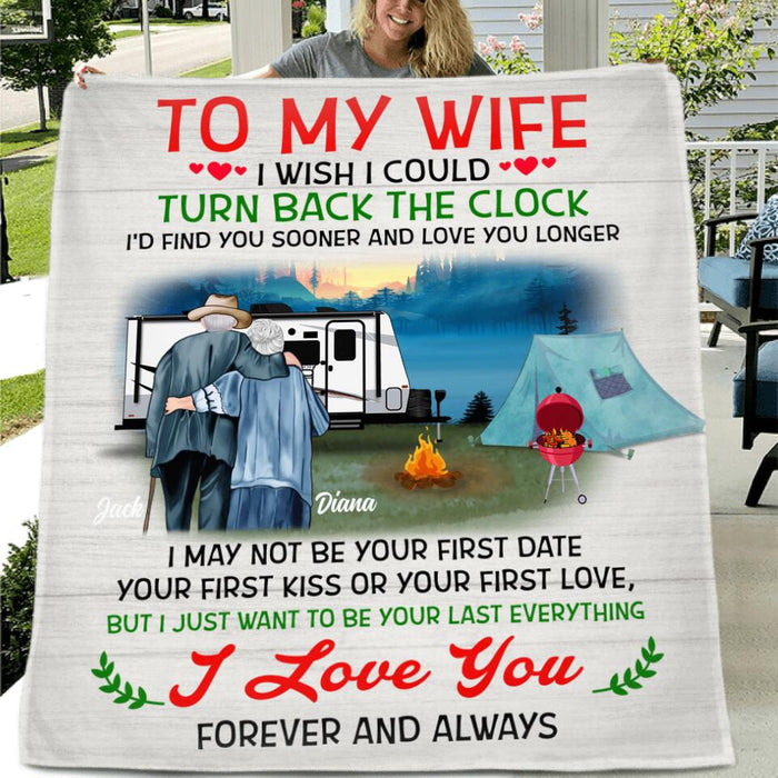 Custom Personalized Old Couple Fleece/Quilt Blanket & Pillow Cover - Best Gift Idea For Grandparents/Couple - To My Wife I Wish I Could  Turn Back The Clock