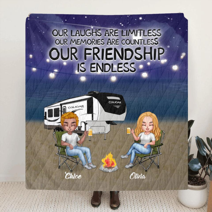 Custom Personalized Camping Friends Quilt/Fleece Blanket - Upto 4 People - Gift Idea For Friends/ Camping Lover - If Lost Or Drunk Return To My Camping Friends