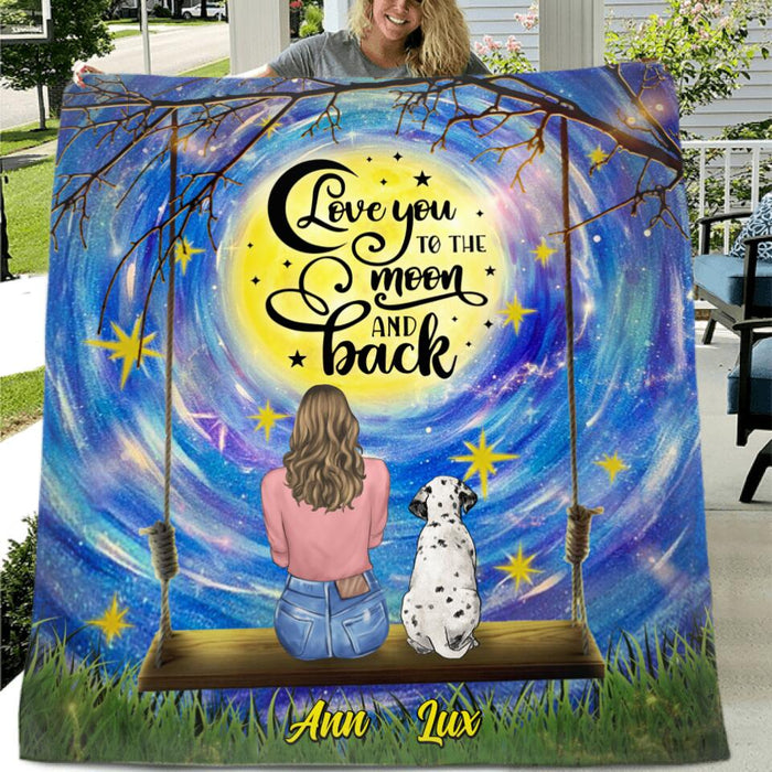 Custom Personalized Dog Mom Quilt/Fleece Blanket - Upto 4 Dogs - Best Gift Idea For Dog Lover - I Love You To The Moon And Back