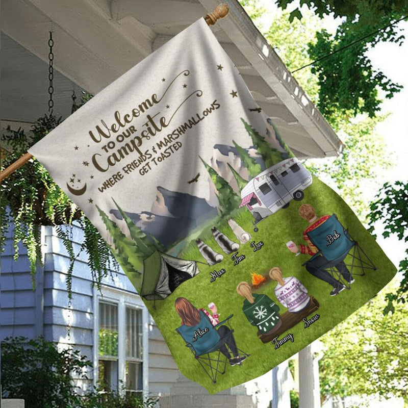 Personalized Camping Flag - Adult/Couple/Single Parent/Parents with Up to 3 Pets - Gift Idea For Couple/Camping/Dog/Cat Lovers - Welcome To Our Campsite