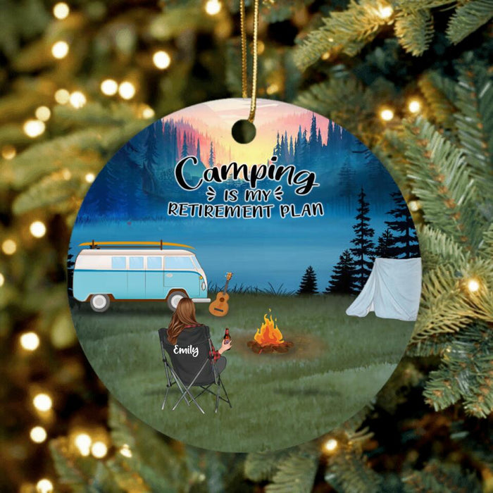 Custom Personalized Camping Ornament - Man/ Woman/ Couple With Upto 6 Pets - Best Gift For Camping Lover - Camping Is My Retirement Plan - Q3VZTZ