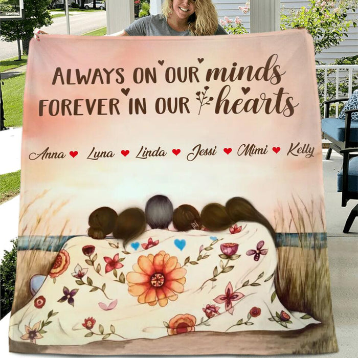 Custom Personalized Mom & Daughter Quilt/Single Layer Fleece Blanket/Pillow Cover - Gift Idea For Mother's Day - Upto 5 Children -  Always On Our Minds Forever In Our Hearts