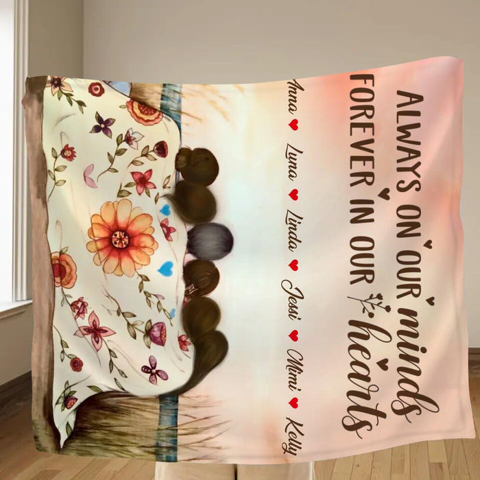 Custom Personalized Mom & Daughter Quilt/Single Layer Fleece Blanket/Pillow Cover - Gift Idea For Mother's Day - Upto 5 Children -  Always On Our Minds Forever In Our Hearts