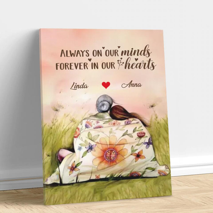 Custom Personalized Mom & Daughter Vertical Canvas - Gift Idea For Mother's Day - Upto 5 Children - Always On Our Minds Forever In Our Hearts