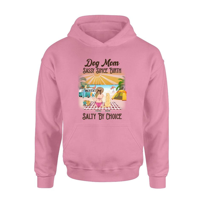 Custom Personalized Dog Mom Shirt - Upto 4 Dogs - Mother's Day Gift Idea for Dog Lovers - Dog Mom Sassy Since Birth Salty By Choice