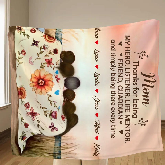 Custom Personalized Mom & Daughter Quilt/Single Layer Fleece Blanket/Pillow Cover - Gift Idea For Mother's Day - Upto 5 Children - Mom Thanks For Being My Hero