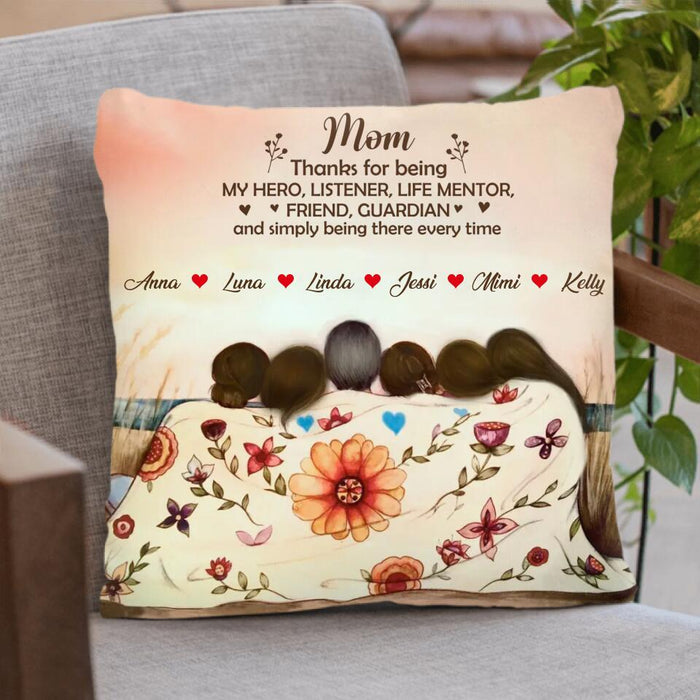 Custom Personalized Mom & Daughter Quilt/Single Layer Fleece Blanket/Pillow Cover - Gift Idea For Mother's Day - Upto 5 Children - Mom Thanks For Being My Hero