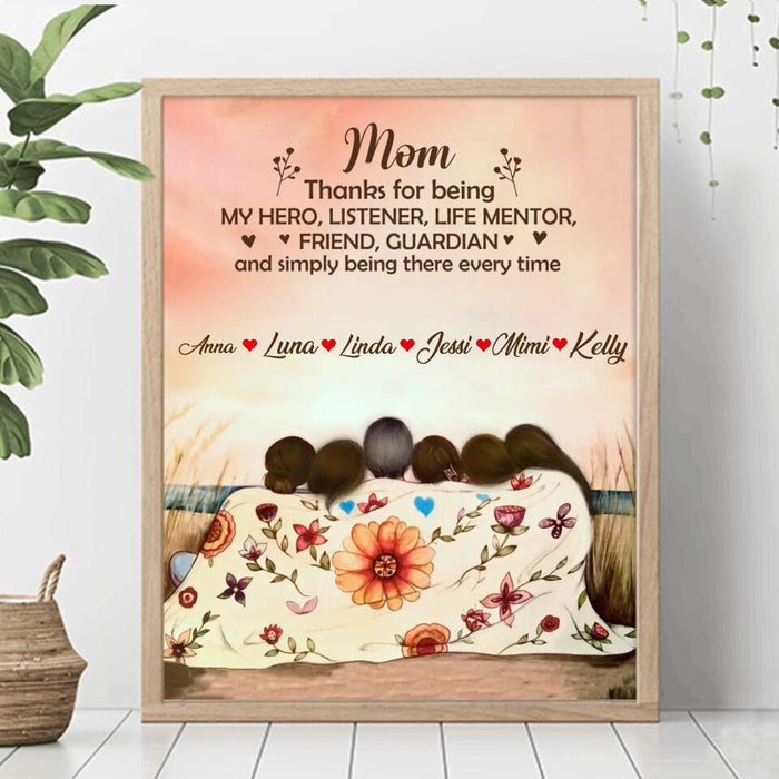 Custom Personalized Mom & Daughter Unframed Vertical Poster - Gift Idea For Mother's Day - Upto 5 Children - Mom Thanks For Being My Hero, Listener