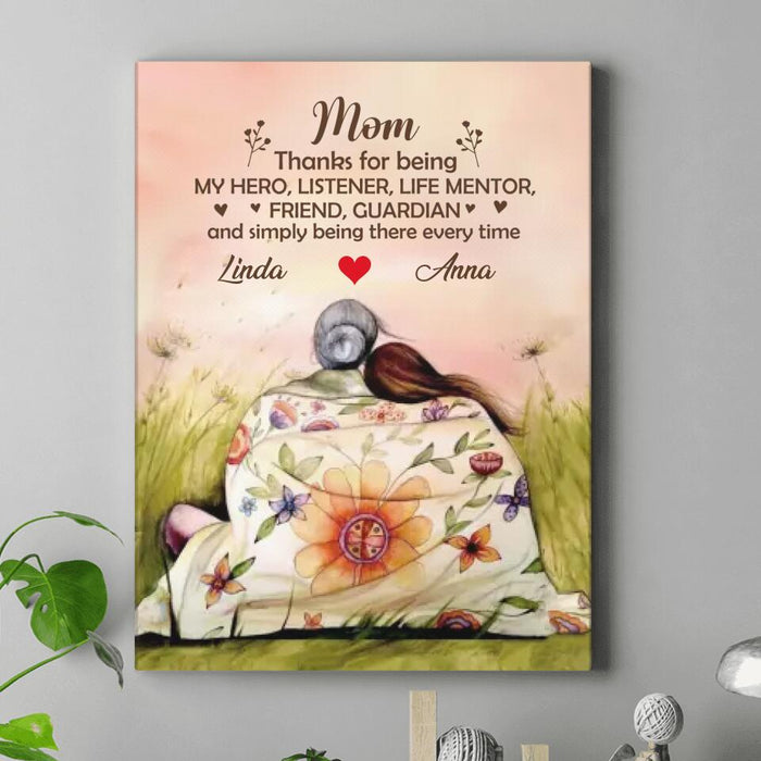 Custom Personalized Mom & Daughter Vertical Canvas - Gift Idea For Mother's Day - Upto 5 Children - Mom Thanks For Being My Hero, Listener