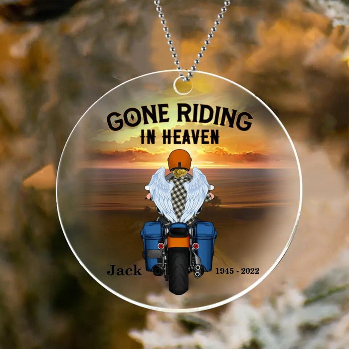 Custom Personalized Memorial Biker Circle/Rectangle Acrylic Ornament/Blanket - Memorial Gift Idea For Father's Day - Gone Riding In Heaven