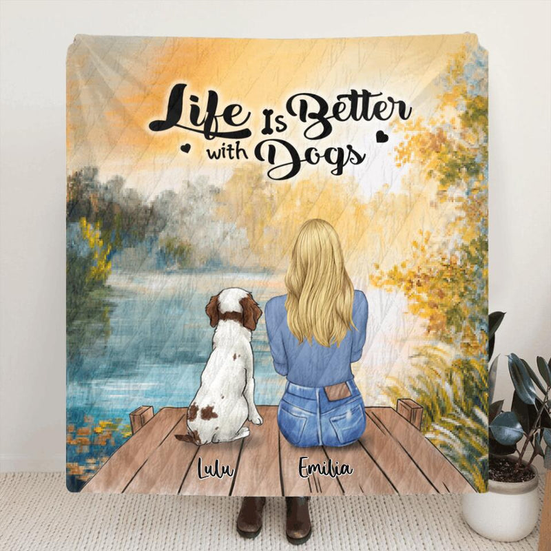 Personalized Dog Mom Quilt/Fleece Blanket - Best Gift For Dog Lover - Life Is Better With Dogs