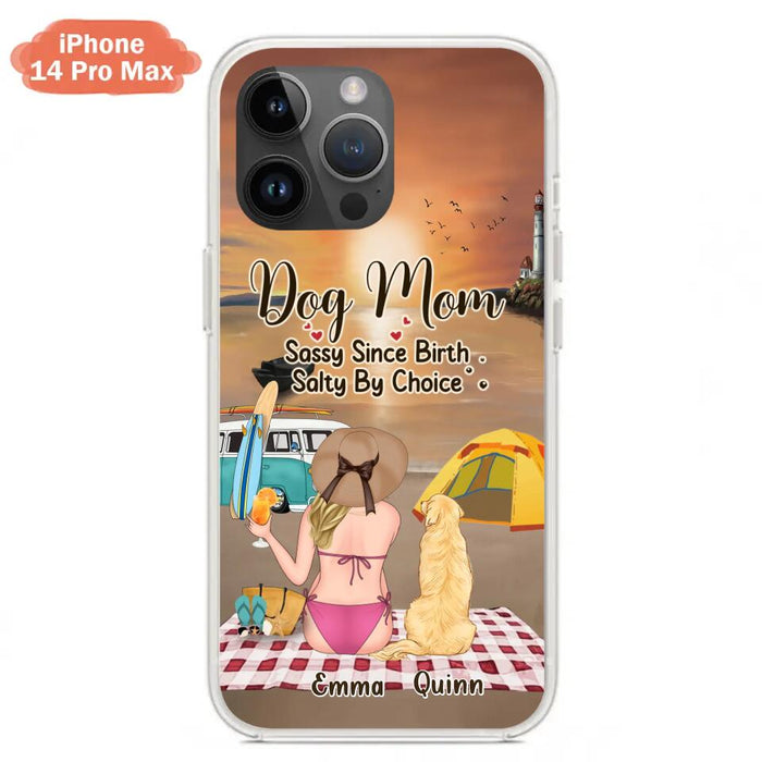 Custom Personalized Dog Mom Phone Case - Upto 4 Dogs - Mother's Day Gift Idea for Dog Lovers - Dog Mom Sassy Since Birth Salty By Choice - Case for iPhone/Samsung