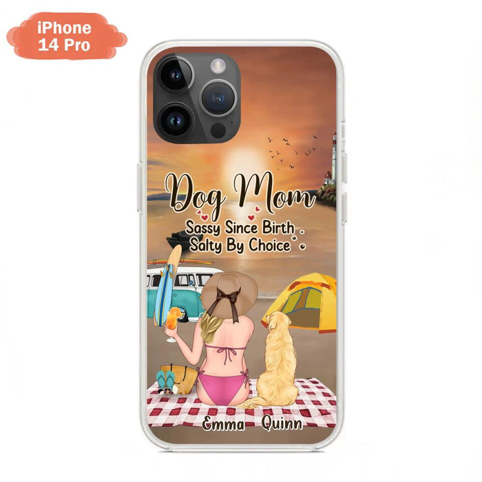 Custom Personalized Dog Mom Phone Case - Upto 4 Dogs - Mother's Day Gift Idea for Dog Lovers - Dog Mom Sassy Since Birth Salty By Choice - Case for iPhone/Samsung