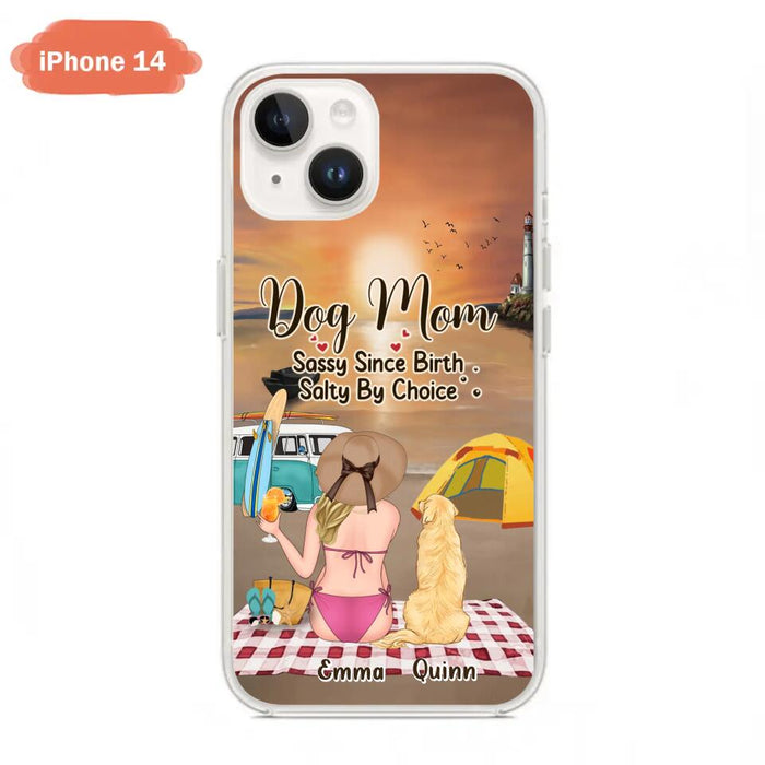 Custom Personalized Dog Mom Phone Case - Upto 4 Dogs - Mother's Day Gift Idea for Dog Lovers - Dog Mom Sassy Since Birth Salty By Choice - Case for iPhone/Samsung