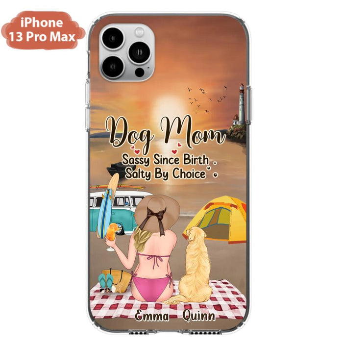 Custom Personalized Dog Mom Phone Case - Upto 4 Dogs - Mother's Day Gift Idea for Dog Lovers - Dog Mom Sassy Since Birth Salty By Choice - Case for iPhone/Samsung