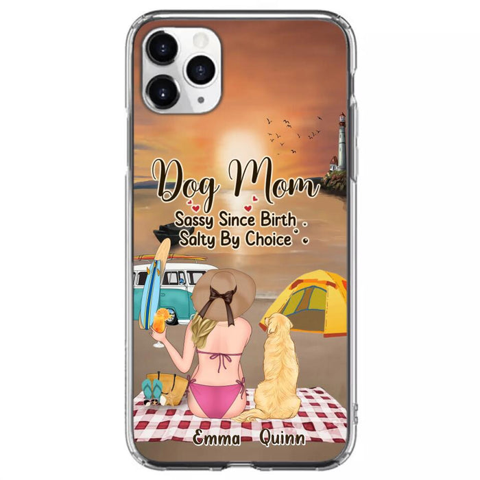 Custom Personalized Dog Mom Phone Case - Upto 4 Dogs - Mother's Day Gift Idea for Dog Lovers - Dog Mom Sassy Since Birth Salty By Choice - Case for iPhone/Samsung