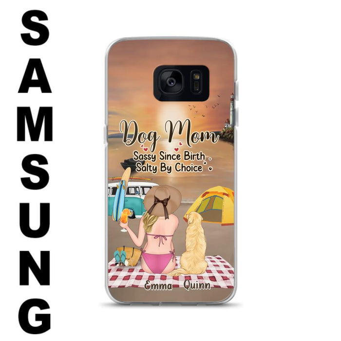 Custom Personalized Dog Mom Phone Case - Upto 4 Dogs - Mother's Day Gift Idea for Dog Lovers - Dog Mom Sassy Since Birth Salty By Choice - Case for iPhone/Samsung