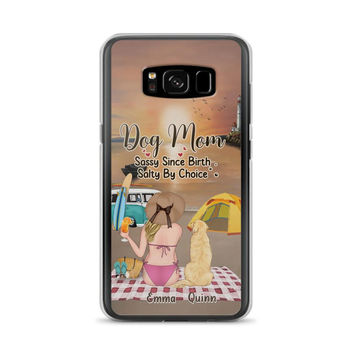 Custom Personalized Dog Mom Phone Case - Upto 4 Dogs - Mother's Day Gift Idea for Dog Lovers - Dog Mom Sassy Since Birth Salty By Choice - Case for iPhone/Samsung