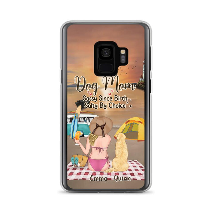 Custom Personalized Dog Mom Phone Case - Upto 4 Dogs - Mother's Day Gift Idea for Dog Lovers - Dog Mom Sassy Since Birth Salty By Choice - Case for iPhone/Samsung