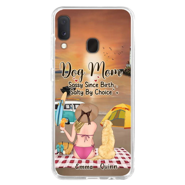 Custom Personalized Dog Mom Phone Case - Upto 4 Dogs - Mother's Day Gift Idea for Dog Lovers - Dog Mom Sassy Since Birth Salty By Choice - Case for iPhone/Samsung