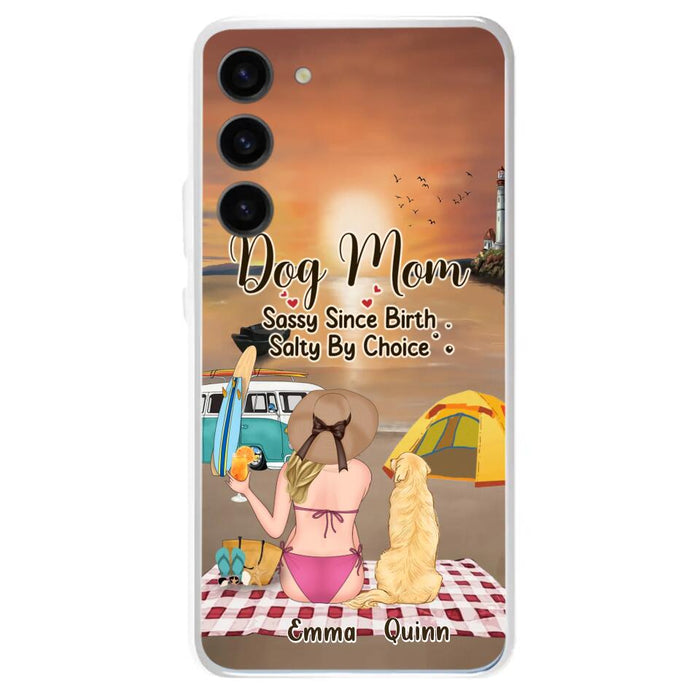 Custom Personalized Dog Mom Phone Case - Upto 4 Dogs - Mother's Day Gift Idea for Dog Lovers - Dog Mom Sassy Since Birth Salty By Choice - Case for iPhone/Samsung