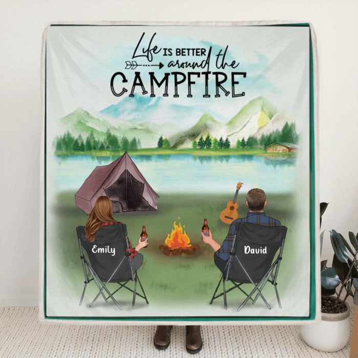 Personalized Camping Quilt Blanket Gift Idea For The Whole Family - Couple/Parents With Children & Dogs - Father's day gift from wife to husband