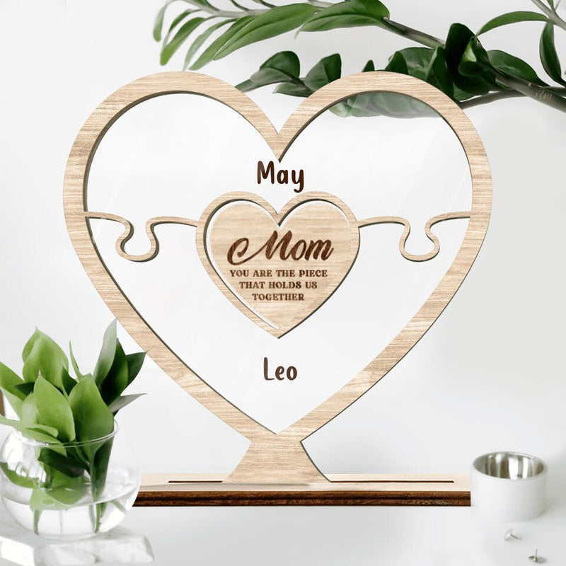 Personalized Mom Acrylic Plaque - Up to 7 Kids - Mother's Day Gift For Mom - Mom You Are The Piece That Holds Us Together