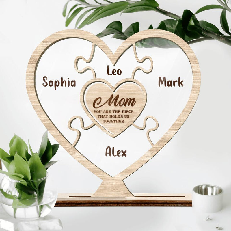Personalized Mom Acrylic Plaque - Up to 7 Kids - Mother's Day Gift For Mom - Mom You Are The Piece That Holds Us Together