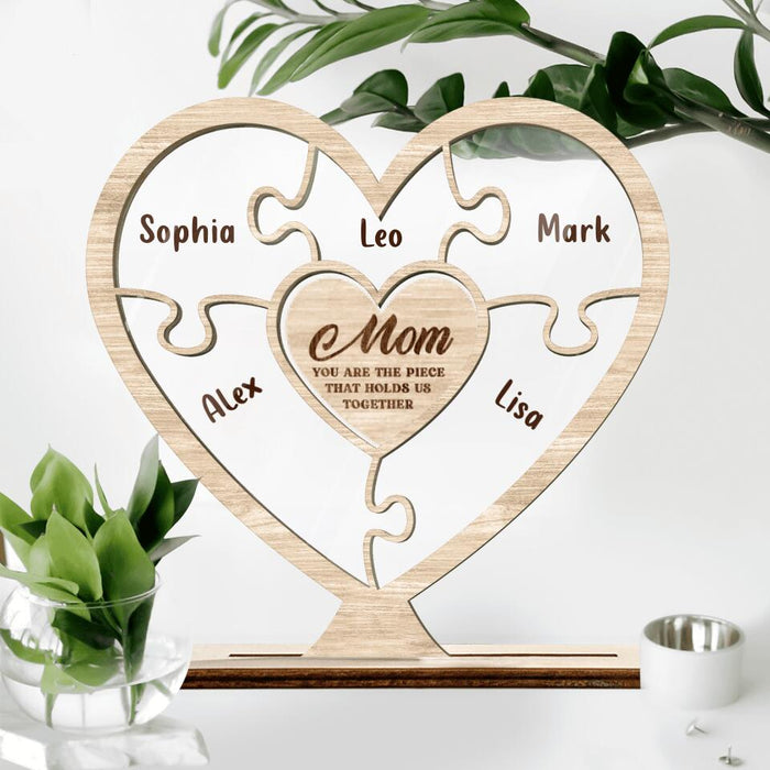 Custom Personalized Mom Acrylic Plaque - Upto 7 Kids - Mother's Day Gift For Mom - Mom You Are The Piece That Holds Us Together