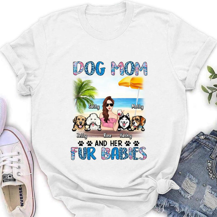 Custom Personalized Dog Mom Summer Patterned Shirt/ Hoodie/Sweatshirt/Long sleeve - Upto 4 Dogs - Gift Idea For Dog Mom/Dog Lovers - Dog Mom And Her Fur Babies